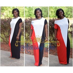 Trio Color Block Maxi Dress- Red, black, and white